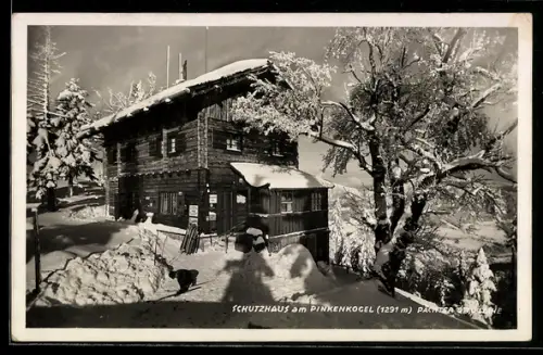 AK Pinkenkogel-Schutzhaus, Pächter Otto Lache, Winteransicht