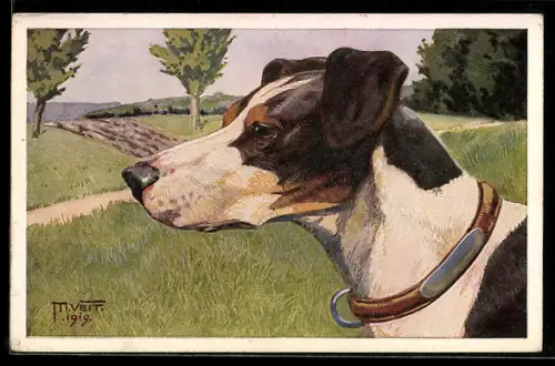 Künstler-AK Jagdhund auf einer Wiese