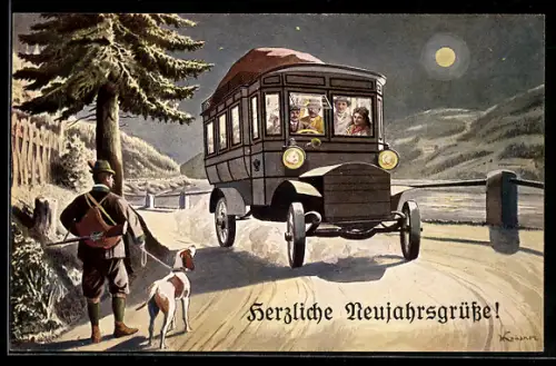 Künstler-AK K. K. Automobilpost 1908