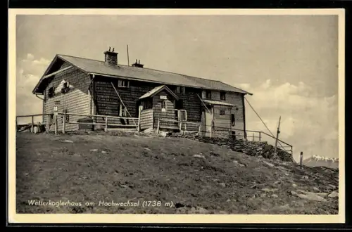 AK Wetterkoglerhaus am Hochwechsel, Ansicht mit Gipfelpanorama