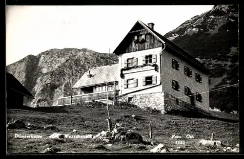 AK Dümlerhütte am Warscheneck, Ansicht vor Bergpanorama