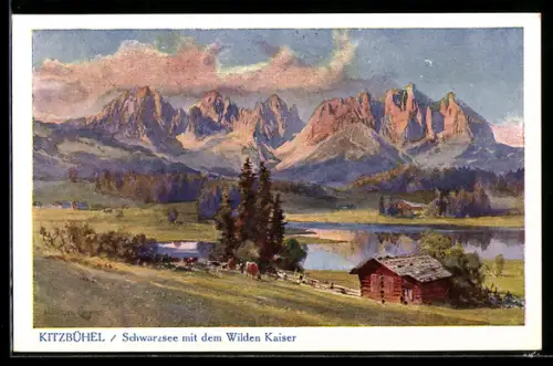 Künstler-AK Edward Harrison Compton: Kitzbühel, Totale vom Schwarzsee mit dem Wilden Kaiser