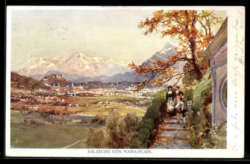 Künstler-AK Edward Theodore Compton: Salzburg, Blick von Maria-Plain