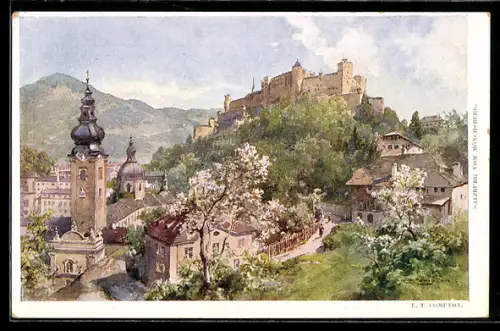 Künstler-AK Edward Theodore Compton: Salzburg, Gesamtansicht vom Mönchsberg