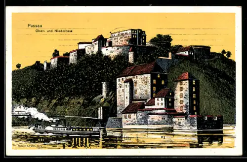 Künstler-AK Eugen Felle: Passau, Ober- und Niederhaus