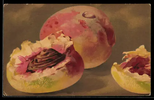 AK Stillleben mit reifen Pfirsichen, Obst