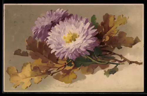 Künstler-AK Catharina Klein: Chrysanthemen mit Blättern