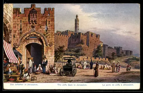 Künstler-AK Jerusalem, The Jaffa Gate in Jerusalem