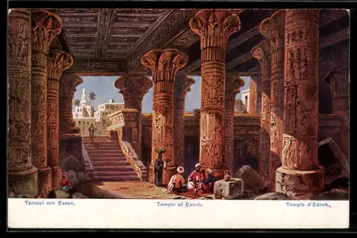 Künstler-AK Friedrich Perlberg: Esneh, Tempel von Esneh, Innenansicht mit Blick nach aussen