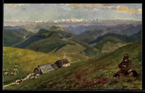 Künstler-AK Heinrich Hoffmann: Bad. Belchen, Hotel und Alpenblick