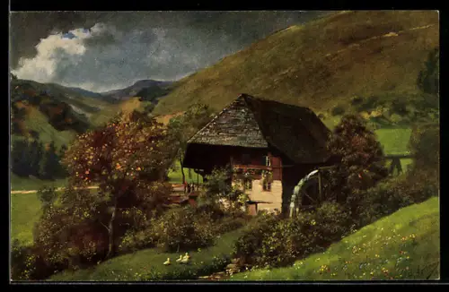 Künstler-AK H. Hoffmann: Wassermühle im Schwarzwald