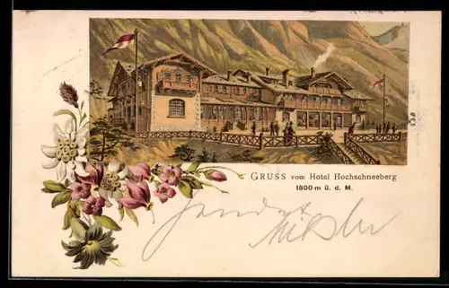 Lithographie Puchberg am Schneeberg, Hotel Hochschneeberg, Edelweiss