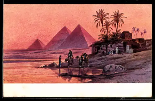 Künstler-AK Friedrich Perlberg: Cairo, Pyramiden von Gizeh