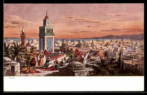 AK Tunis, Panorama im Dämmerungslicht