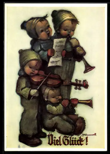 Künstler-AK Hummel: Kinderchor mit Geigen und Flöten