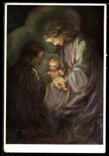 Künstler-AK Maria Spötl: Heilige Nacht, Maria, Josef und Jesus
