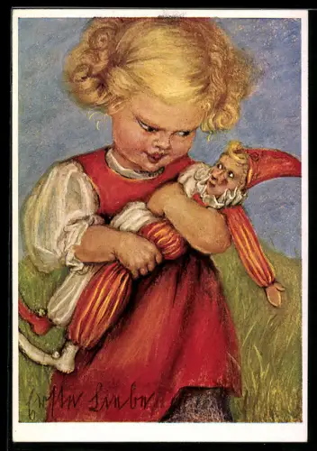 Künstler-AK Maria Spötl: Erste Liebe, Kind mit Kasperlpuppe
