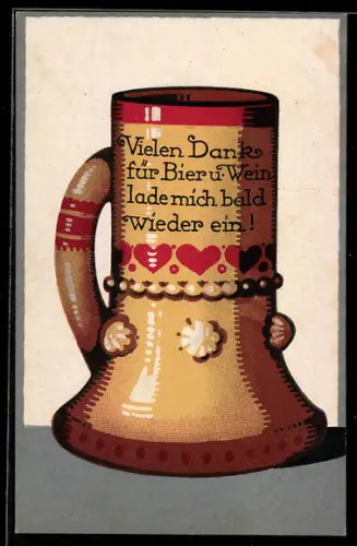 AK Bierkrug mit Spruch: Vielen Dank für Bier und Wein...