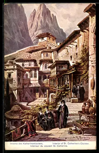Künstler-AK Friedrich Perlberg: Sinai, Inneres des Katharinenklosters, Interior of St. Catherine`s Cloister