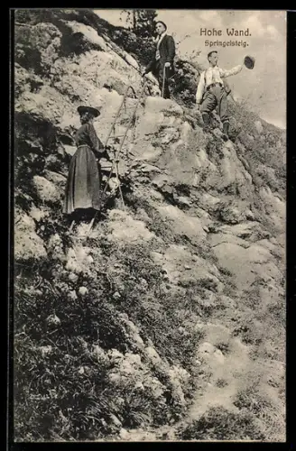 AK Hohe Wand, Springelsteig, Bergsteiger mit Leiter