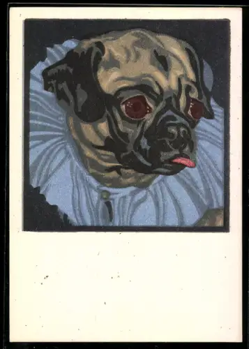 Künstler-AK sign. N. von Bresslern-Roth: Hund mit blauem Kragen