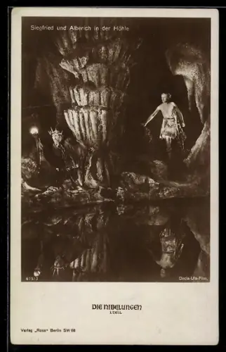 AK Die Nibelungen 1. Teil, Siegfried und Alberich in der Höhle, Szenenfoto mit Paul Richter u. Georg John