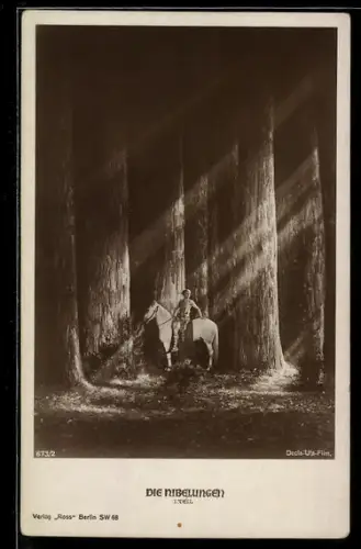 AK Die Nibelungen, 1.Teil, Siegfried auf Pferd im Wald