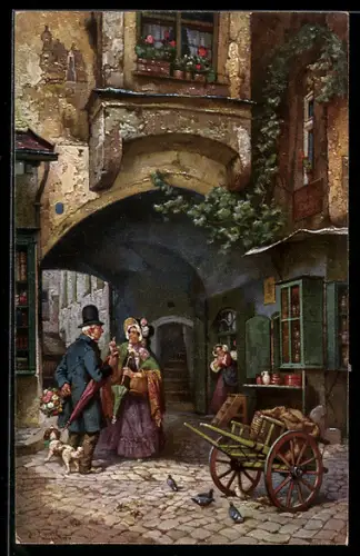 Künstler-AK sign. J. Frank: Der ertappte Galan