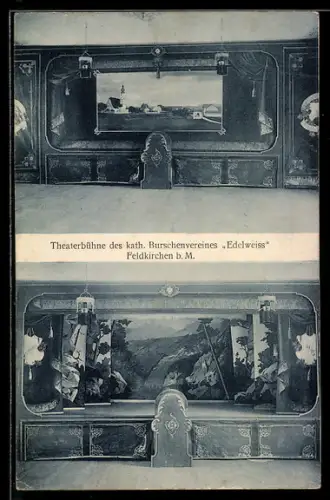 AK Feldkirchen b. M., Theaterbühne des kath. Burschenvereins Edelweiss