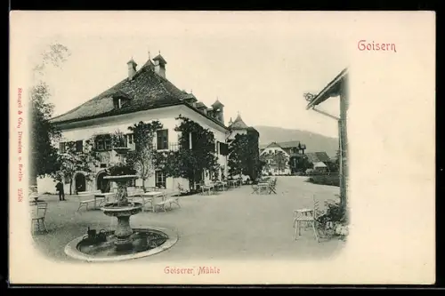 AK Goisern, Goiserer Mühle mit Brunnen und Platz