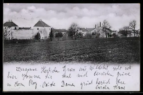 AK St. Pantaleon /Ob.-Oest., Wildshut, Panorama mit Ortsrand und Feld