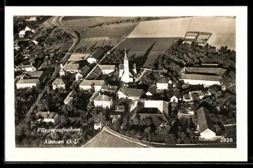 AK Alkoven /O.-D., Fliegeraufnahme mit Kirche und Ortsübersicht