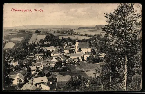 AK Offenhausen /Ob. Öst., Panorama mit Dorf und Kirche