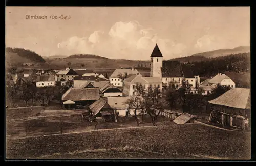 AK Dimbach /Ob. Öst., Panorama mit Kirche