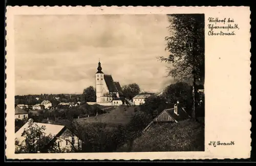 AK Rüstorf bei Schwanenstadt, Panorama mit Kirche