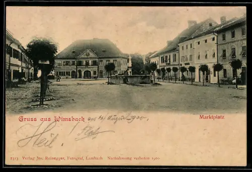 AK Wimsbach, Marktplatz mit Brunnen