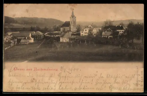 AK Bachmanning, Dorfpanorama mit Kirche