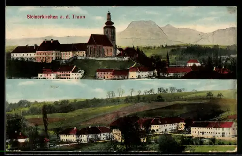 AK Steinerkirchen a. d. Traun, Panorama mit Kirche und Ortschaft