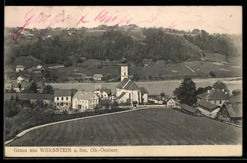 AK Wernstein am Inn, Panorama mit Kirche