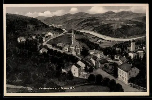 AK Vichtenstein a. d. Donau, Panorama mit Kirche und Donau