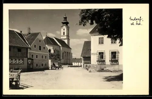 AK Andorf / O. Ö., Marktplatz mit Sparkasse und Kirche