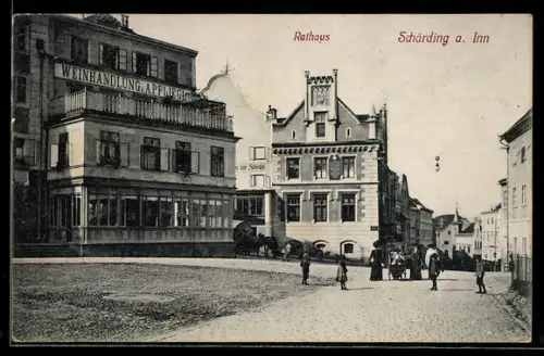 AK Schärding a. Inn, Rathaus, Weinhandlung A. Pfliegl