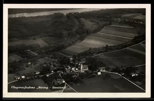 AK Mining /Innviertel, Fliegeraufnahme mit Dorf und Kirche