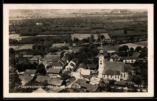 AK Mining am Inn, Fliegeraufnahme, Ortszentrum mit Kirche
