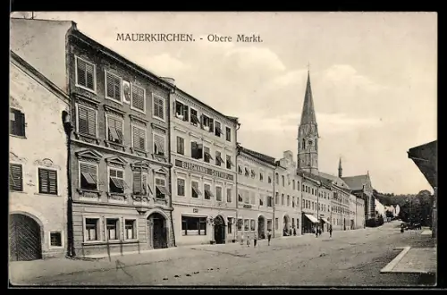AK Mauerkirchen, Obere Markt mit Kirche