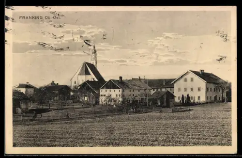 AK Franking /Ob. Öst., Panorama mit Kirche und Häusern