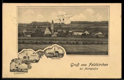 AK Feldkirchen bei Mattighofen, Dorfpanorama mit Kirche