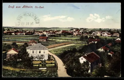 AK Altheim /Ob. Öst., Panorama mit Dorf und Kirche
