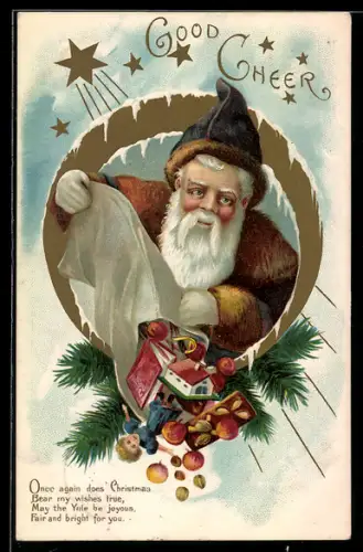 AK Weihnachtsmann schüttet seinen Geschenke-Sack aus