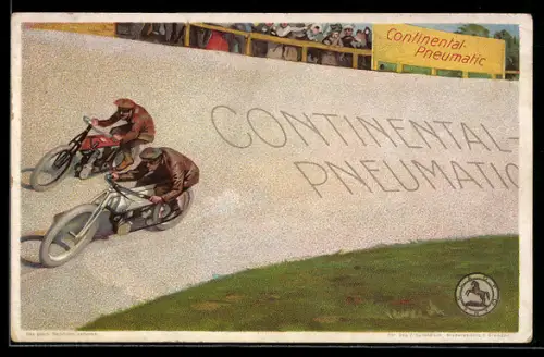 AK Reklame für Reifen, Continental Pneumatic, Motorradfahrer auf dem Ring